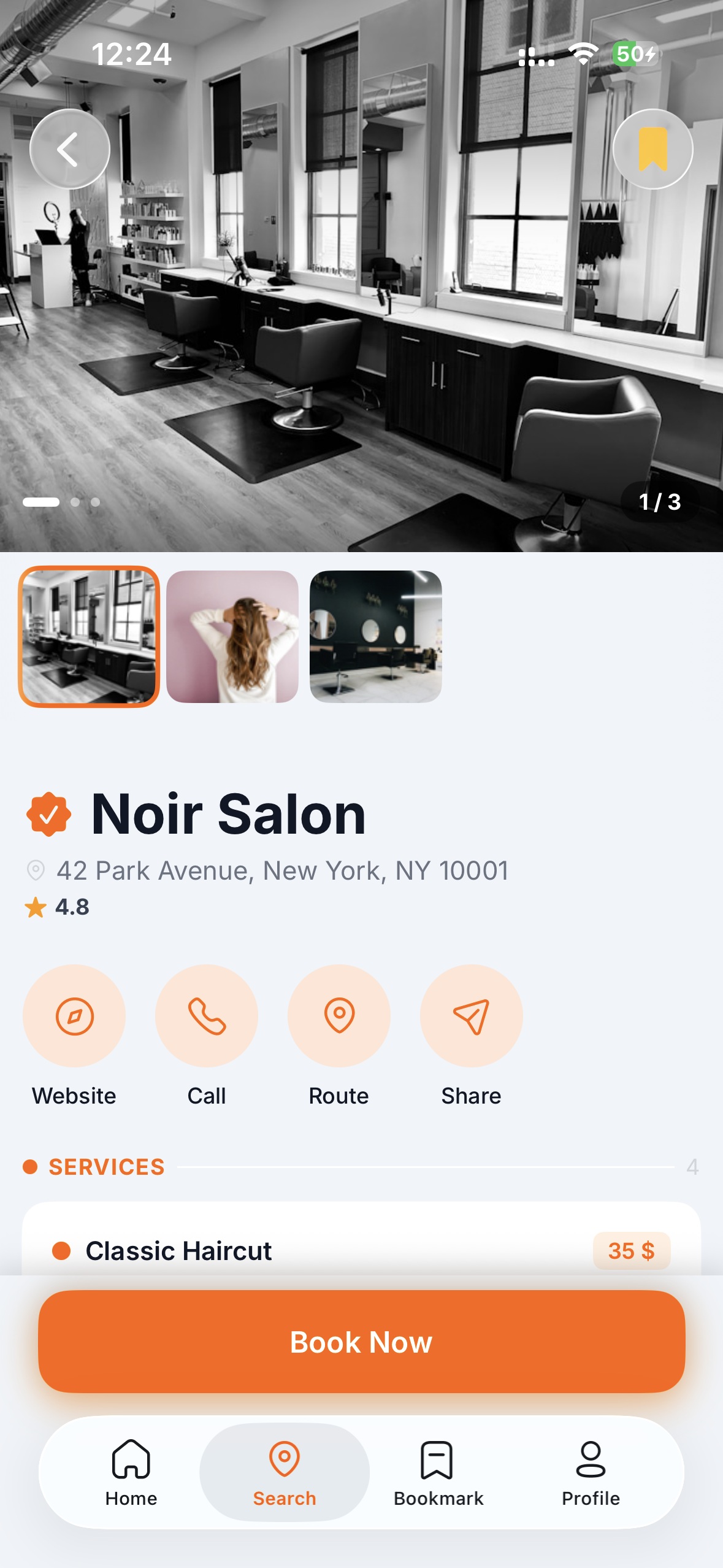 VisiTime — a salon profile with photos, real reviews and open booking slots